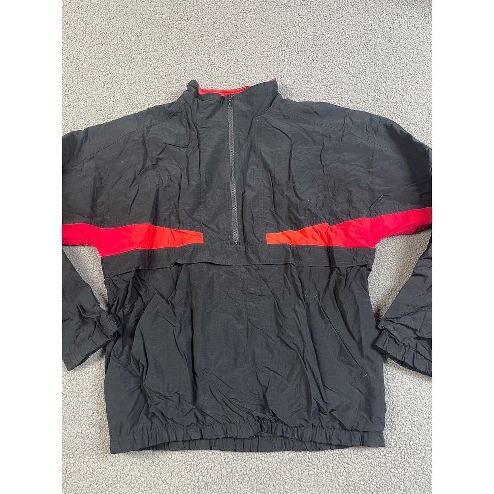 Vintage 90s Cheetah 1/4 Zip Windbreaker Jacket Black Unisex M Retro‎